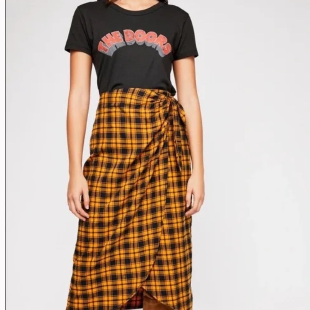 Nico nico yellow plaid skirt women’s large l fall lauper wrap madewell